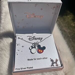 Disney Mickey & Minnie “Made for Each Other” Silver-Plated Necklace NWT